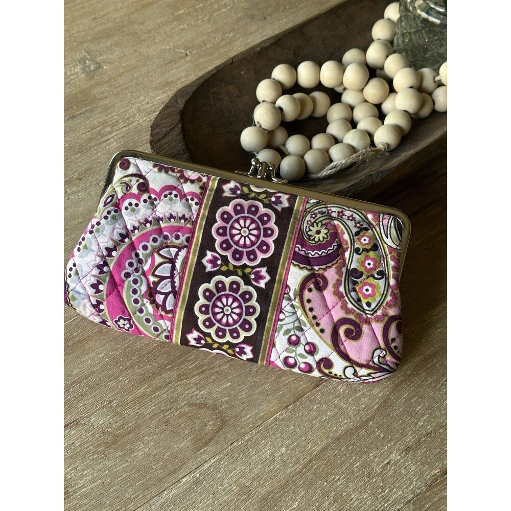 Vera Bradley Very Berry Paisley Double Kiss Lock Wallet Clutch EUC